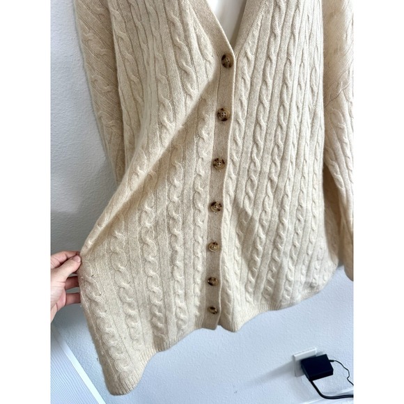 Reformation Cashmere Cardigan NWT Giusta Oversized Sweater Beige Sz L Cable Knit - Picture 6 of 9